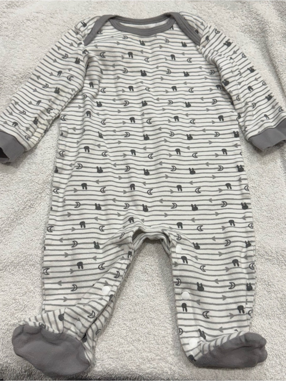 Lamaze Gray & White Striped Footed One-Piece Footie Pajamas 6 months